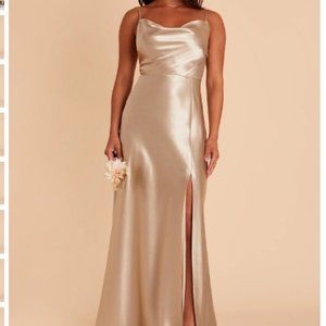 BIRDY GREY LISA LONG DRESS Shiny Satin Neutral Champagne Size S